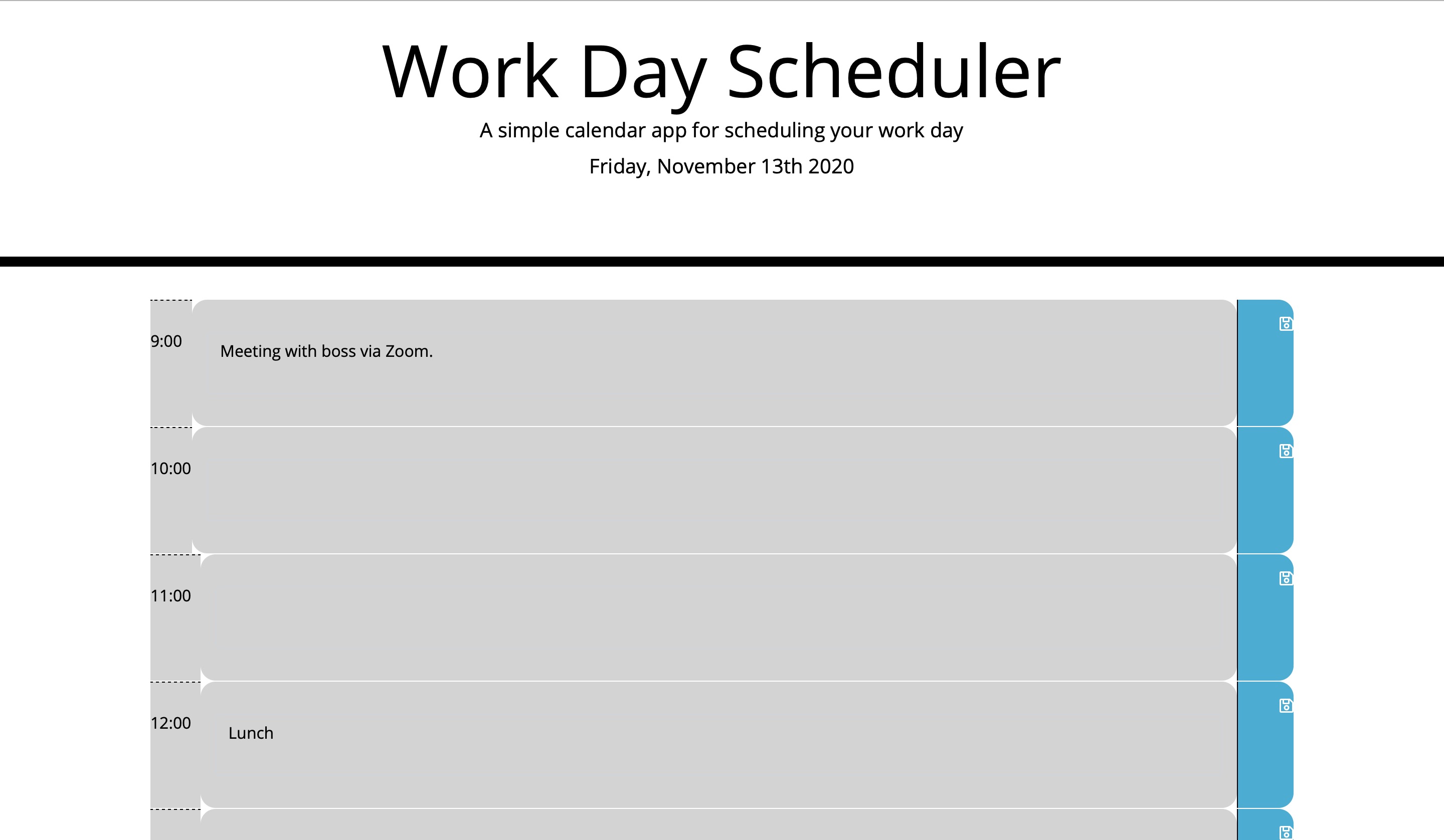 Screenshot of Day Planner Application
